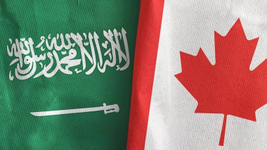 Kanada ve Suudi Arabistan 'da iki bayraklı tekstil kumaşı 3D.