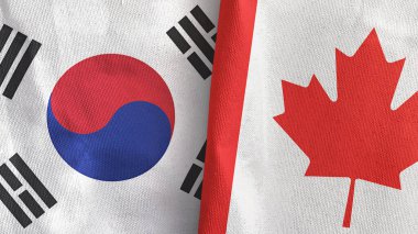 Kanada ve Güney Kore iki bayraklı tekstil kumaşı 3D