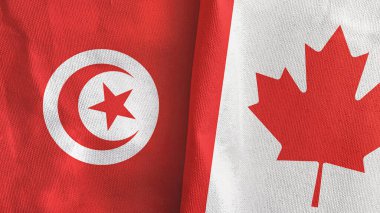 Kanada ve Tunus iki bayraklı tekstil kumaşı 3D