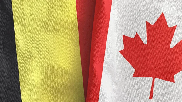 Canada e Belgio due bandiere tessuto 3D rendering — Foto Stock