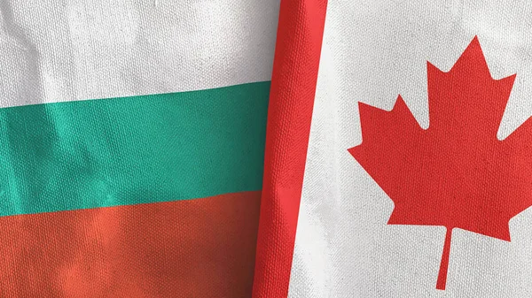 Canadá y Bulgaria dos banderas de tela textil 3D renderizado — Foto de Stock