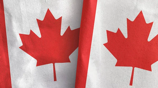 Kanada dvě vlajky textilní tkaniny 3D vykreslování — Stock fotografie