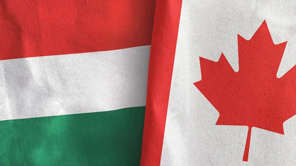 Canada en Hongarije twee vlaggen textiel doek 3D rendering — Stockfoto