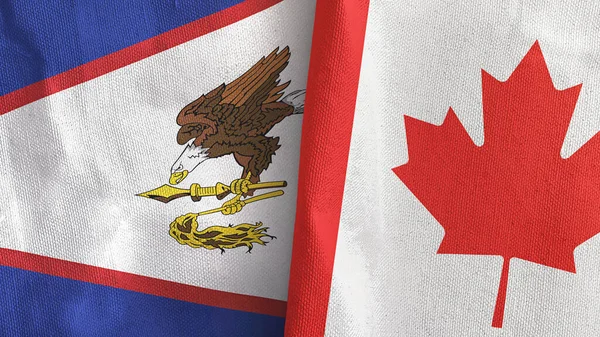 Canada en Amerikaans-Samoa twee vlaggen textiel doek 3D rendering — Stockfoto