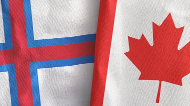Kanada ve Faroe Adaları. İki bayraklı tekstil kumaşı.