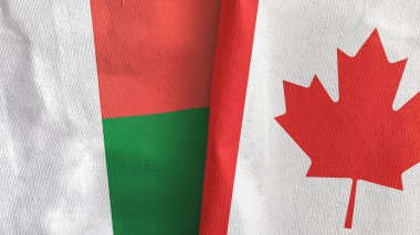Kanada ve Madagaskar iki bayrak tekstil kumaşı 3D