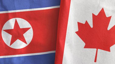 Kanada ve Kuzey Kore iki bayraklı tekstil kumaşı 3D