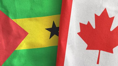 Kanada ve Sao Tome ve Principe iki bayraklı tekstil kumaşı 3D