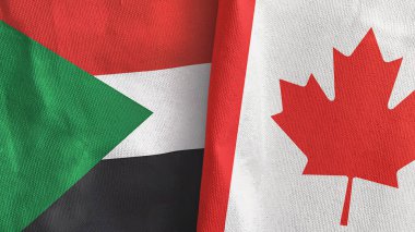 Kanada ve Sudan iki bayraklı tekstil kumaşı 3D