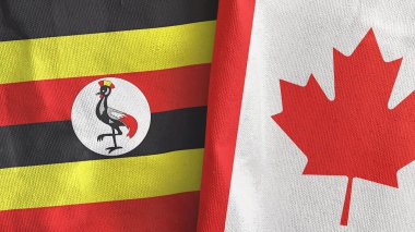 Kanada ve Uganda iki bayraklı tekstil kumaşı 3D