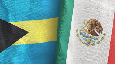 Meksika ve Bahamalar iki bayraklı kumaş 3D.