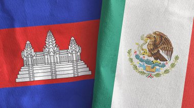 Meksika ve Kamboçya iki bayrak tekstil kumaşı 3D