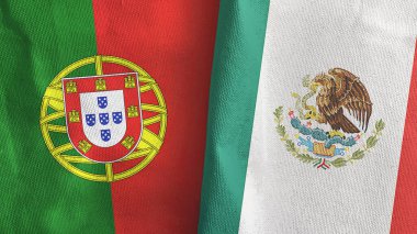 Meksika ve Portekiz iki bayraklı tekstil kumaşı 3D