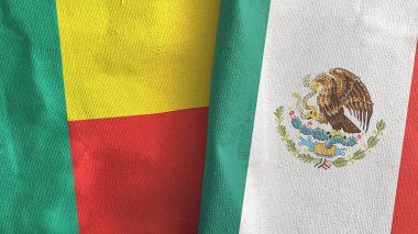 Meksika ve Benin iki bayraklı tekstil kumaşı 3D
