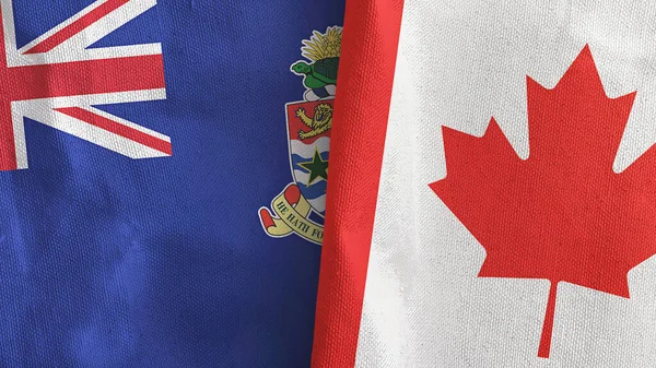 Canada en de Kaaimaneilanden twee vlaggen textiel doek 3D rendering — Stockfoto