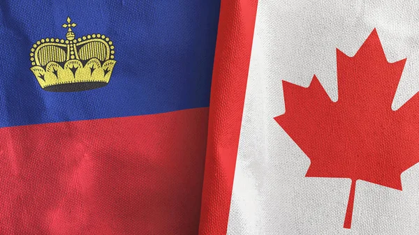 Canada en Liechtenstein twee vlaggen textiel doek 3D rendering — Stockfoto