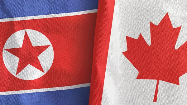 Kanada ve Kuzey Kore iki bayraklı tekstil kumaşı 3D