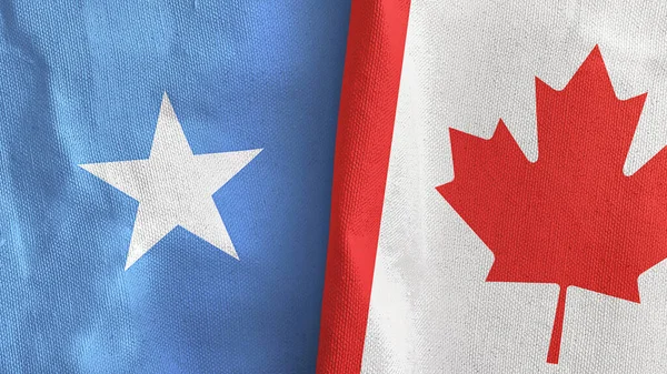 Kanada a Somálsko dvě vlajky textilní tkaniny 3D vykreslování — Stock fotografie