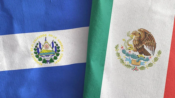 México y El Salvador dos banderas de tela textil 3D renderizado — Foto de Stock