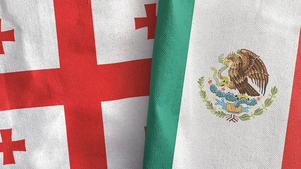 México y Georgia dos banderas de tela textil representación 3D — Foto de Stock