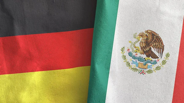 México y Alemania dos banderas de tela textil 3D renderizado — Foto de Stock