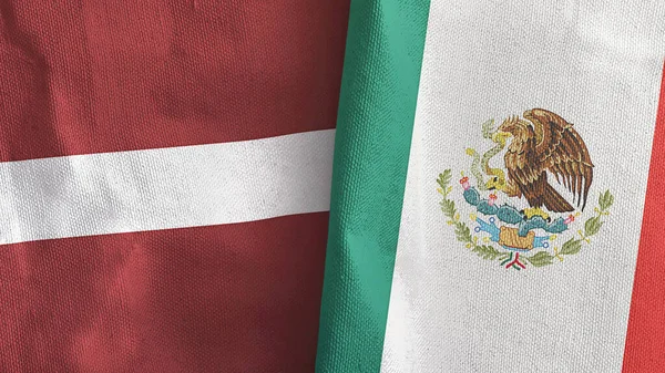 México y Letonia dos banderas de tela textil 3D renderizado — Foto de Stock
