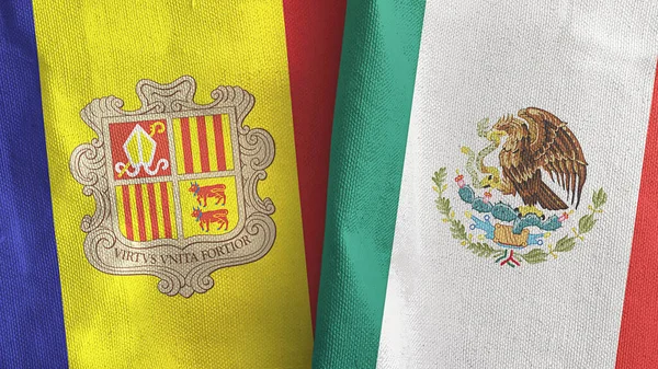 México y Andorra dos banderas de tela textil 3D renderizado — Foto de Stock