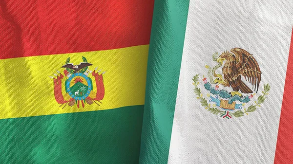 Mexiko och Bolivia två flaggor textilduk 3D-rendering — Stockfoto
