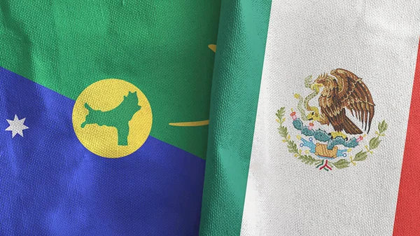 Mexikó és Karácsony sziget két zászló textil ruha 3D renderelés — Stock Fotó