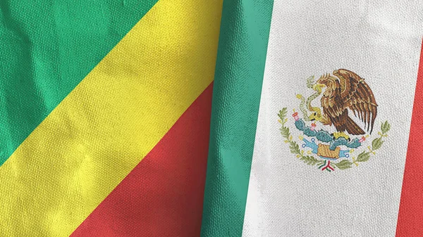Mexiko och Kongo två flaggor textilduk 3D-rendering — Stockfoto