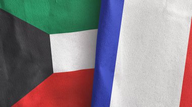 Fransa ve Kuveyt iki bayraklı tekstil kumaşı 3D