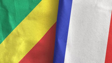 Fransa ve Kongo 'nun iki bayrağı tekstil kumaşı 3D.