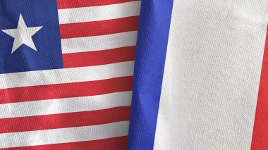 Fransa ve Liberya 'nın iki bayrağı tekstil kumaşı 3D.