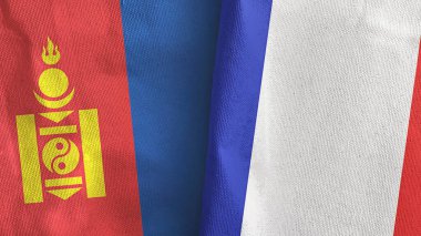 Fransa ve Moğolistan 'da iki bayraklı kumaş 3D.