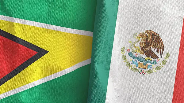 México y Guyana dos banderas de tela textil 3D renderizado —  Fotos de Stock