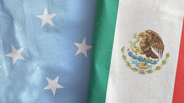 México y Micronesia dos banderas de tela textil 3D renderizado — Foto de Stock