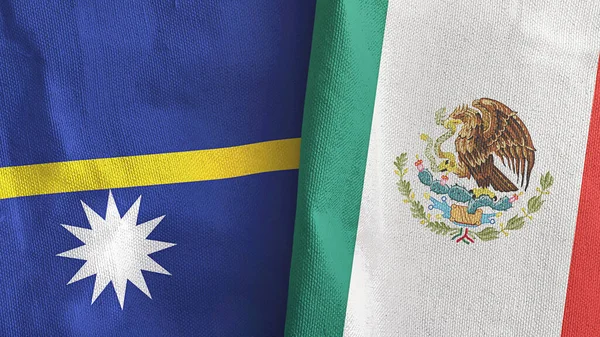 México y Nauru dos banderas de tela textil 3D renderizado — Foto de Stock