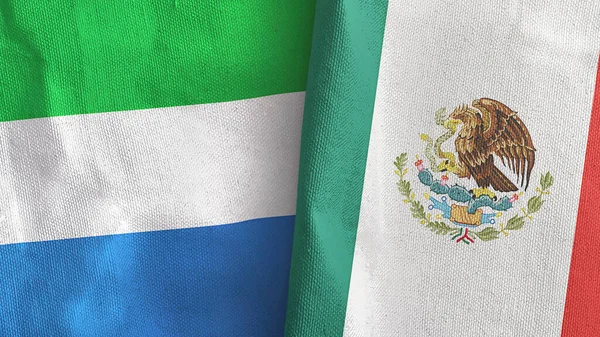 México y Sierra Leona dos banderas de tela textil 3D renderizado — Foto de Stock