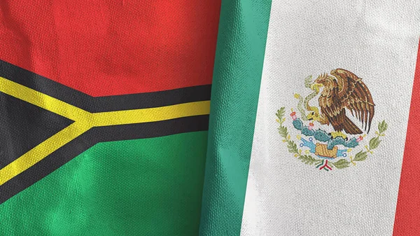 México y Vanuatu dos banderas de tela textil 3D renderizado — Foto de Stock