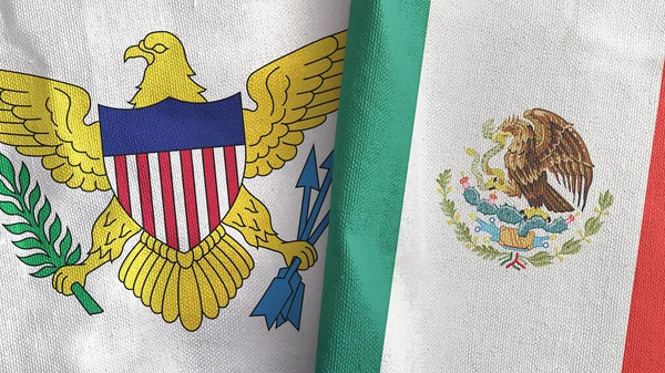 Mexico and Virgin Islands United States two flags textile cloth 3D rendering — Stock Photo, Image