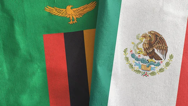 México y Zambia dos banderas de tela textil 3D renderizado —  Fotos de Stock