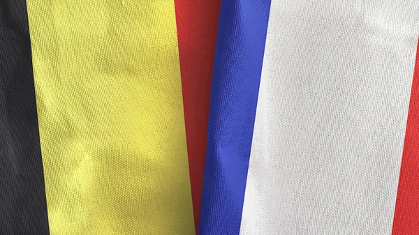 France and Belgium two flags textile cloth 3D rendering — Stock Photo, Image