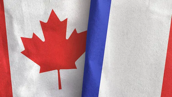 Francie a Kanada dvě vlajky textilní látky 3D vykreslování — Stock fotografie