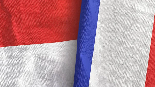 Francia e Indonesia due bandiere tessuto 3D rendering — Foto Stock