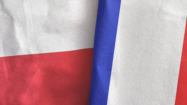 France et Pologne deux drapeaux tissu textile rendu 3D — Photo