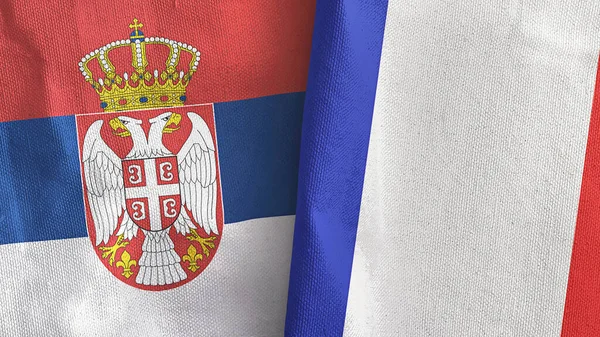 Frankrike och Serbien två flaggor textilduk 3D-rendering — Stockfoto