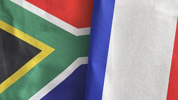 Francia y Sudáfrica dos banderas de tela textil 3D renderizado — Foto de Stock