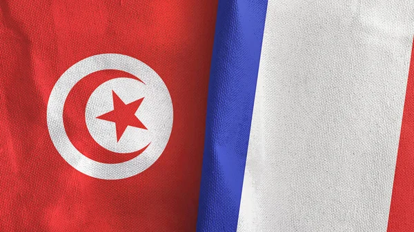 France and Tunisia two flags textile cloth 3D rendering — Stock Photo, Image