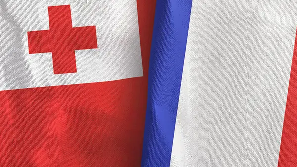 France et Tonga deux drapeaux tissu textile rendu 3D — Photo
