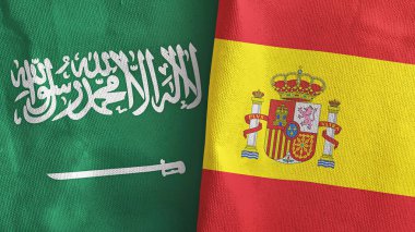 İspanya ve Suudi Arabistan 'da iki bayraklı tekstil kumaşı 3D.